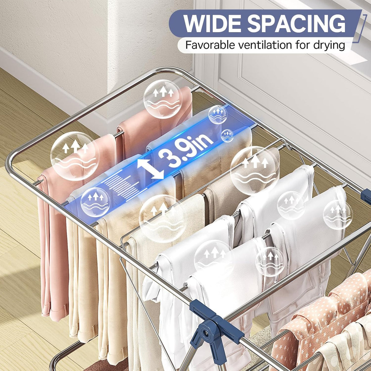 APEXCHASER Clothes Drying Rack with 4 Wings, Drying Rack Clothing with Height-Adjustable, Foldable