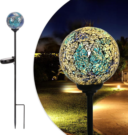 Solar Garden Lights Outdoor Decorative - Solar Gazing Ball Mosaic Garden Stakes Decorative