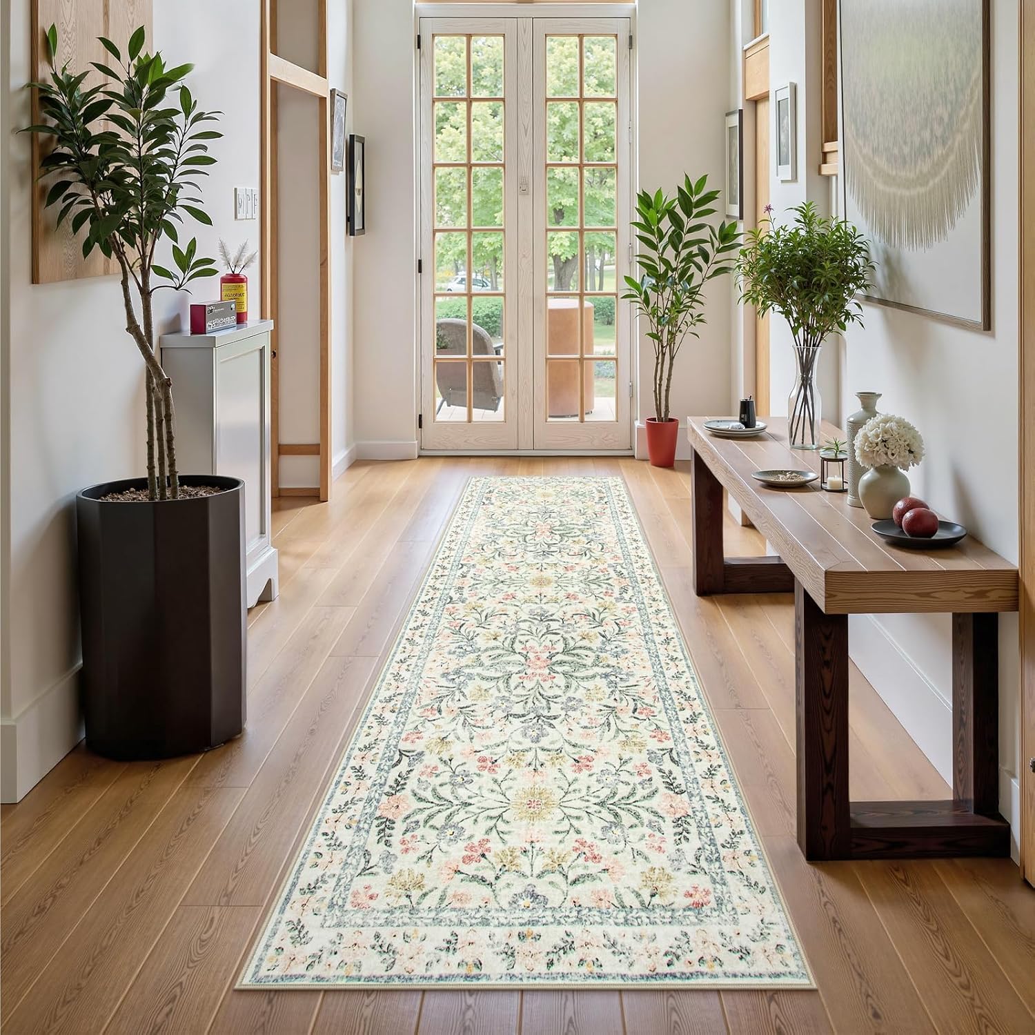 Wonnitar Washable Rug Runner 2'6''x8', Boho Floral Hallway Runner Rug 8ft Long Carpet for Bedroom