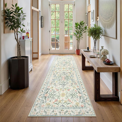 Wonnitar Washable Rug Runner 2'6''x8', Boho Floral Hallway Runner Rug 8ft Long Carpet for Bedroom