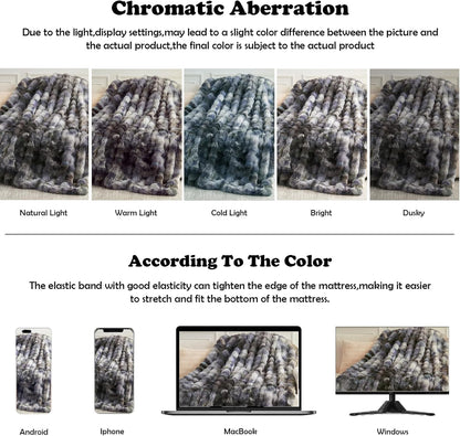 NEWCOSPLAY Faux Fur Throw Blanket Tie-dye Grey Luxury Fluffy Thick Warm Bubble Blanket for Couch