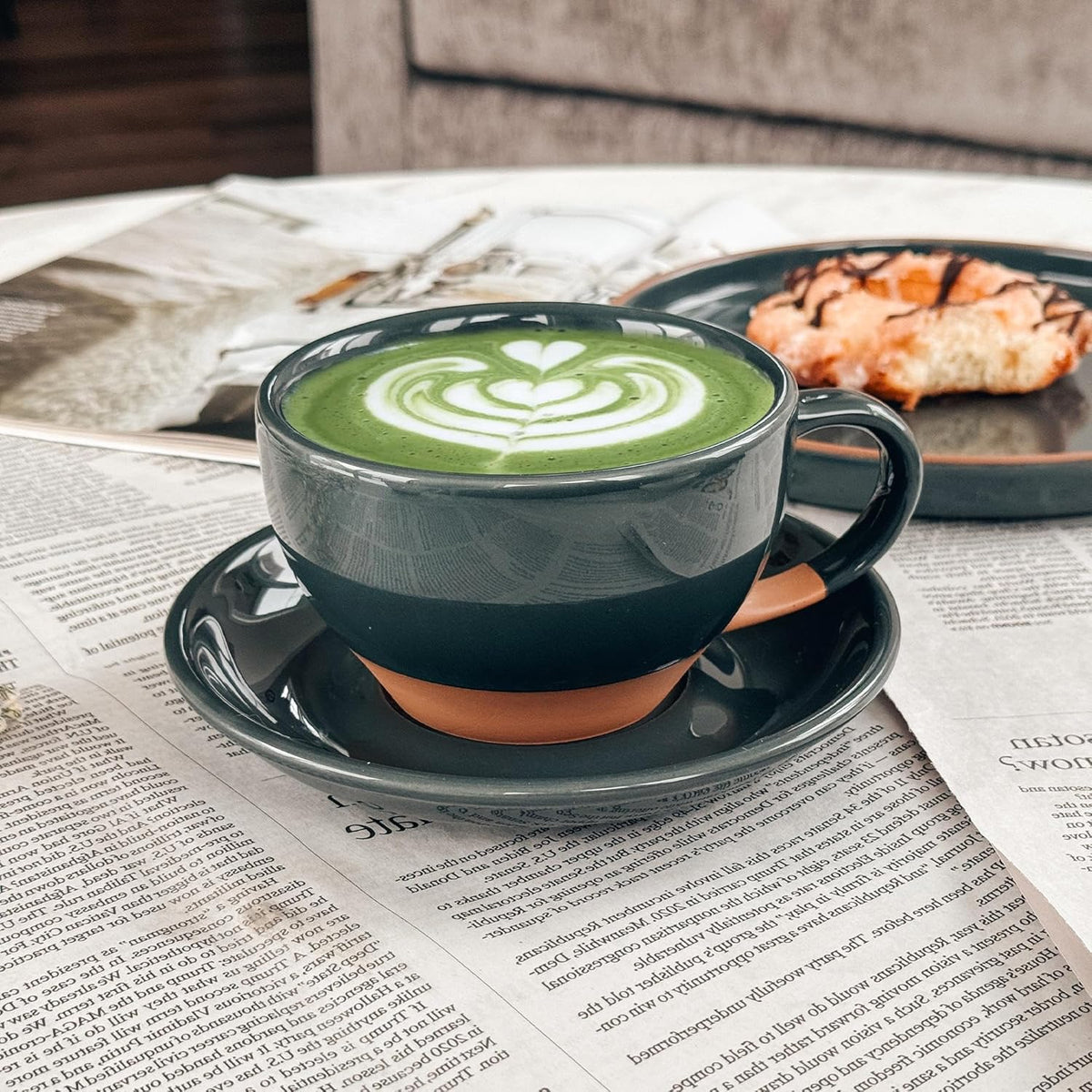 Mora Ceramic Latte Art Mug With Saucer - 10.5 oz, Round Bottom For Perfect Pours - Cafe Cups for