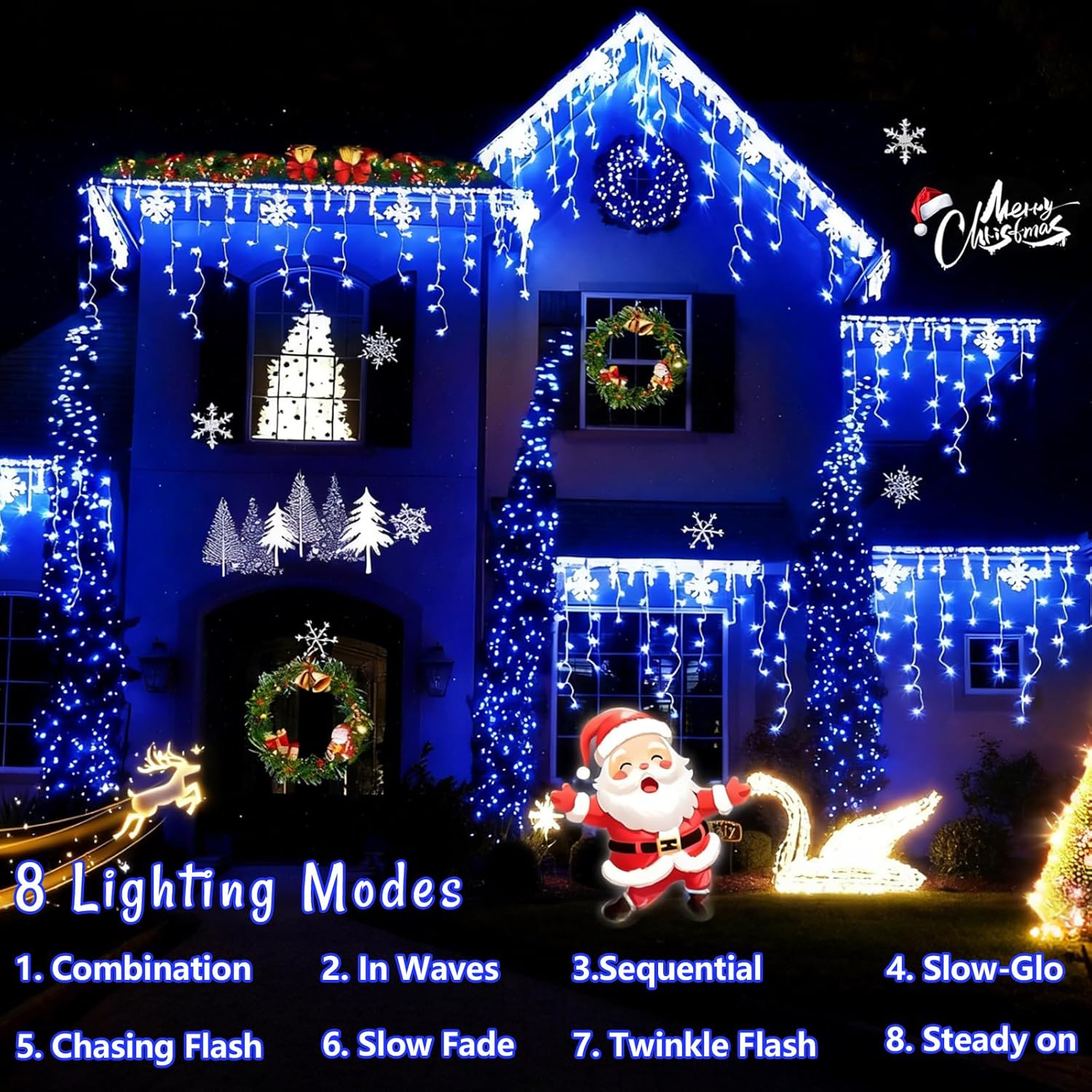 YEGUO 66ft 800 LED Blue Icicle Lights Outdoor Waterproof, 160 Drops Icicle String Light