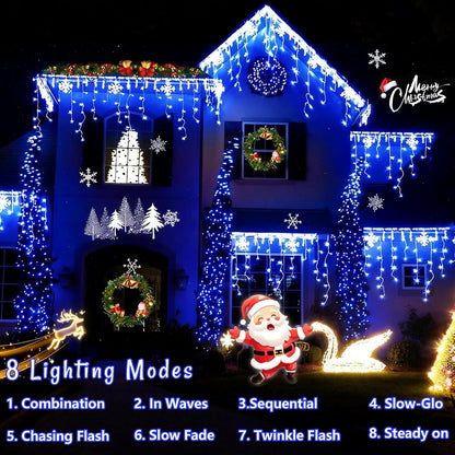 YEGUO 66ft 800 LED Blue Icicle Lights Outdoor Waterproof, 160 Drops Icicle String Light