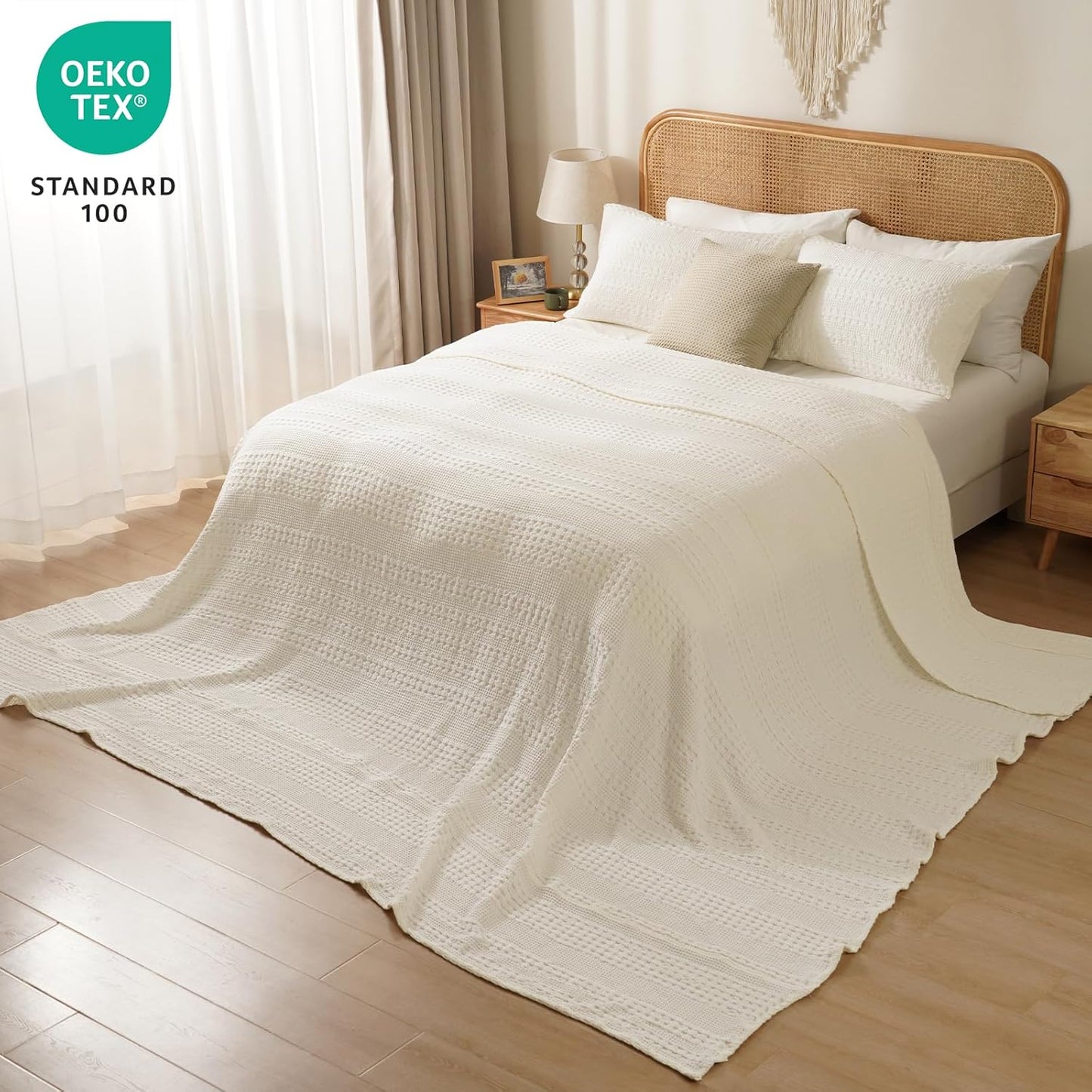 PHF 100% Cotton Waffle Blanket Oversized King 120"x120", Lightweight Breathable Extra Large 10'x10'