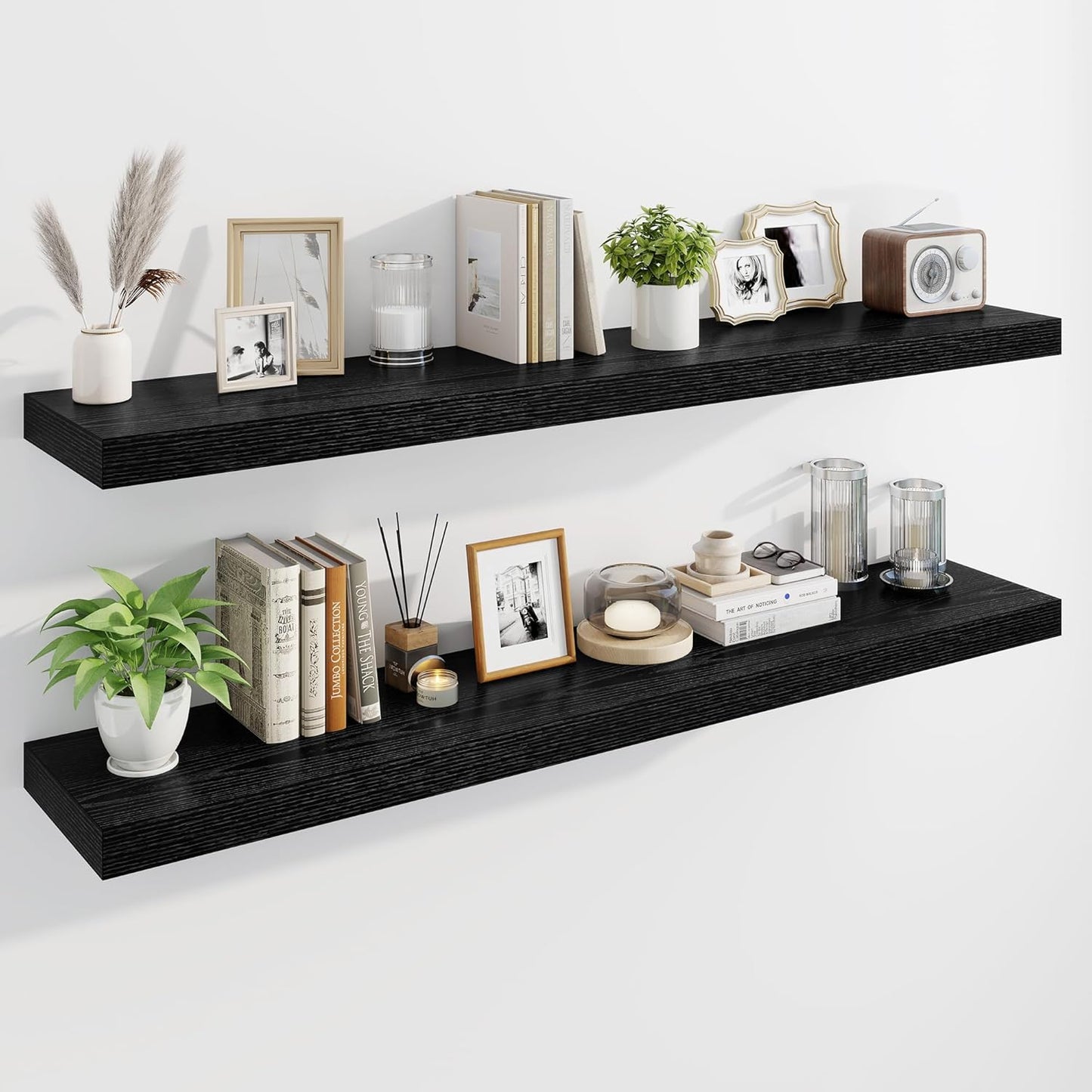 Marsmiles 55" Floating Shelves for Wall, Wooden Shelves with Invisible Brackets Set of 2, Rustic