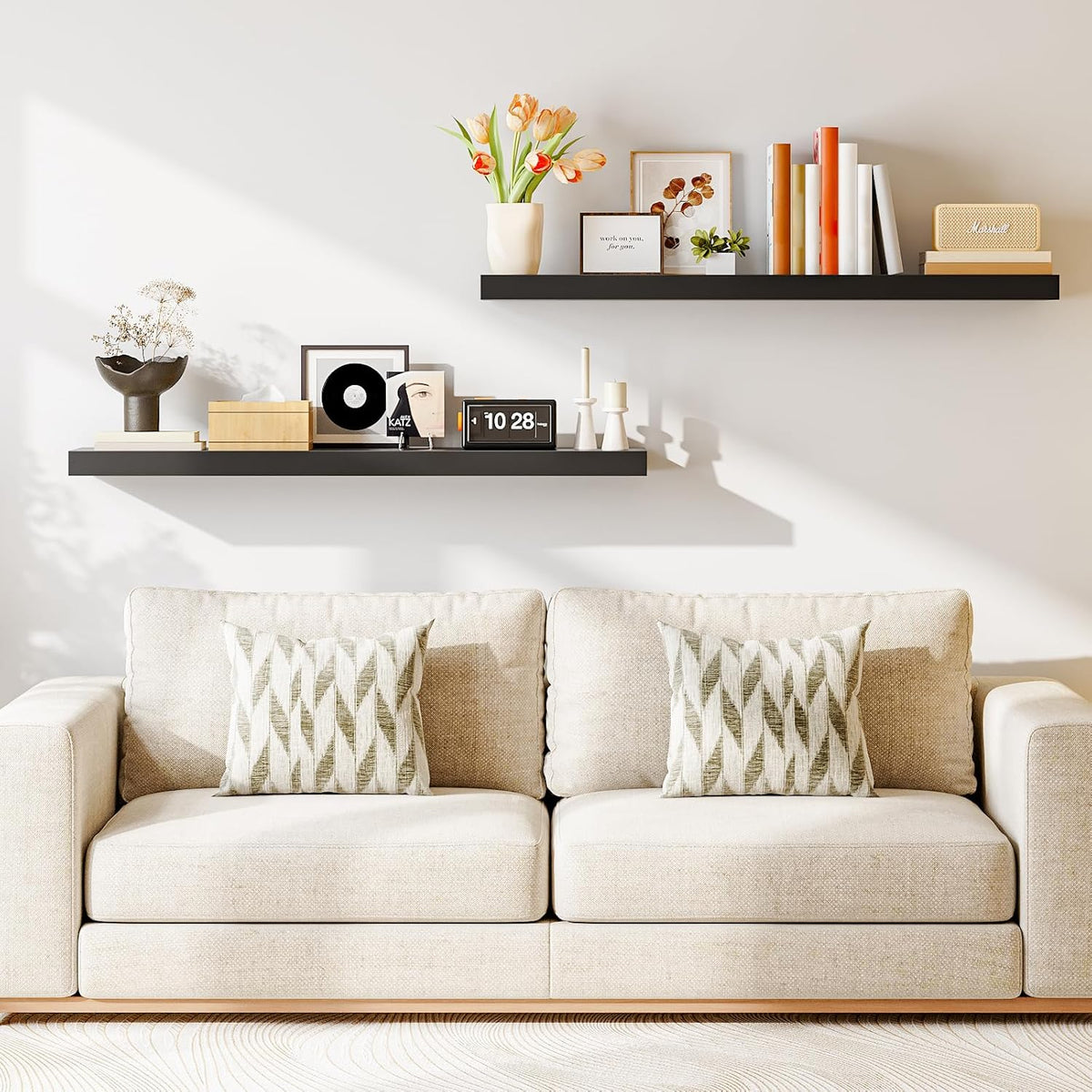 HOOBRO Floating Shelves for Wall, Wall Mounted Shelf Set of 2, 47.2" Hanging Shelf with Invisible