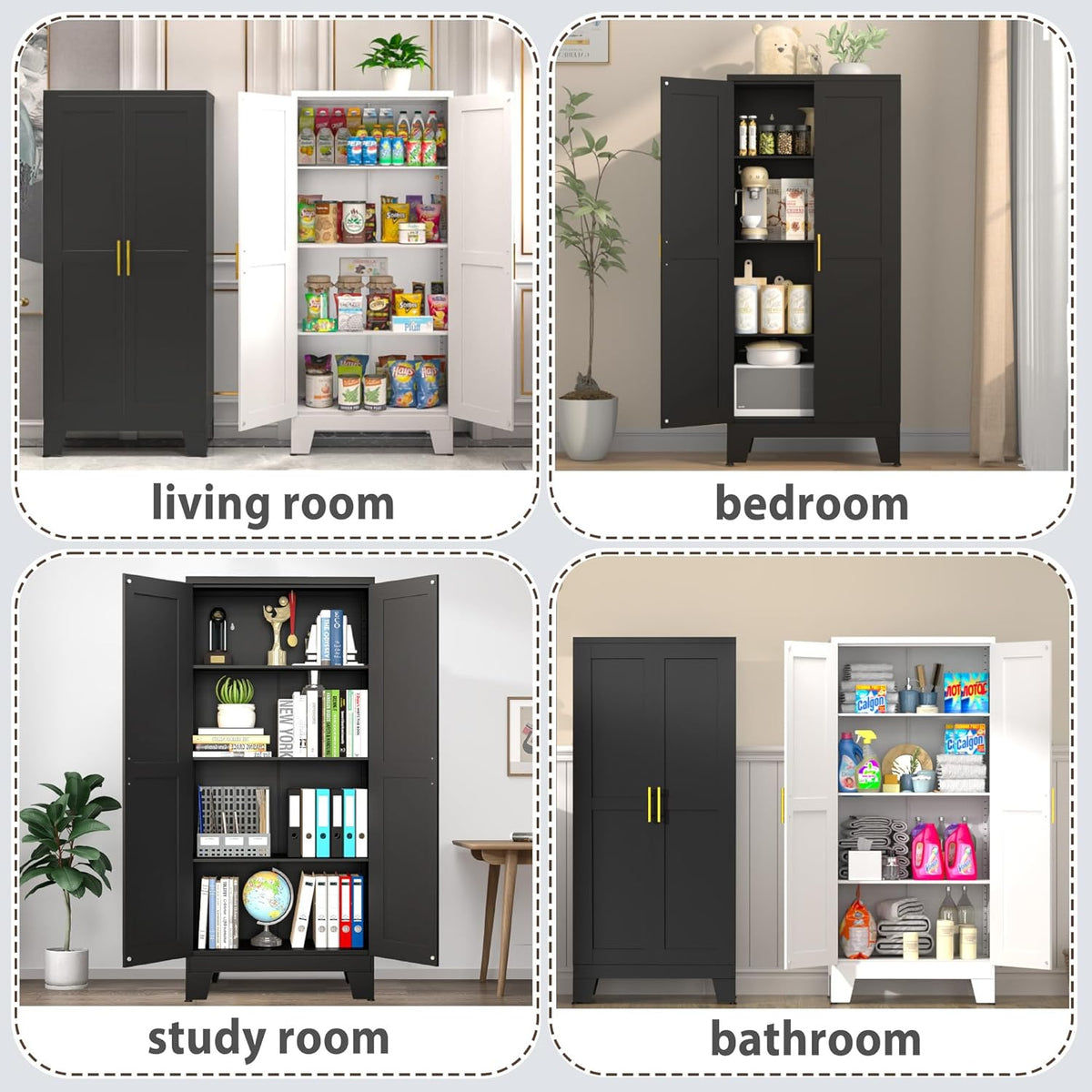 61.02" Kitchen Pantry Cabinet, Pantry Storage Cabinet with 2 Doors and Adjustable Shelves, Black