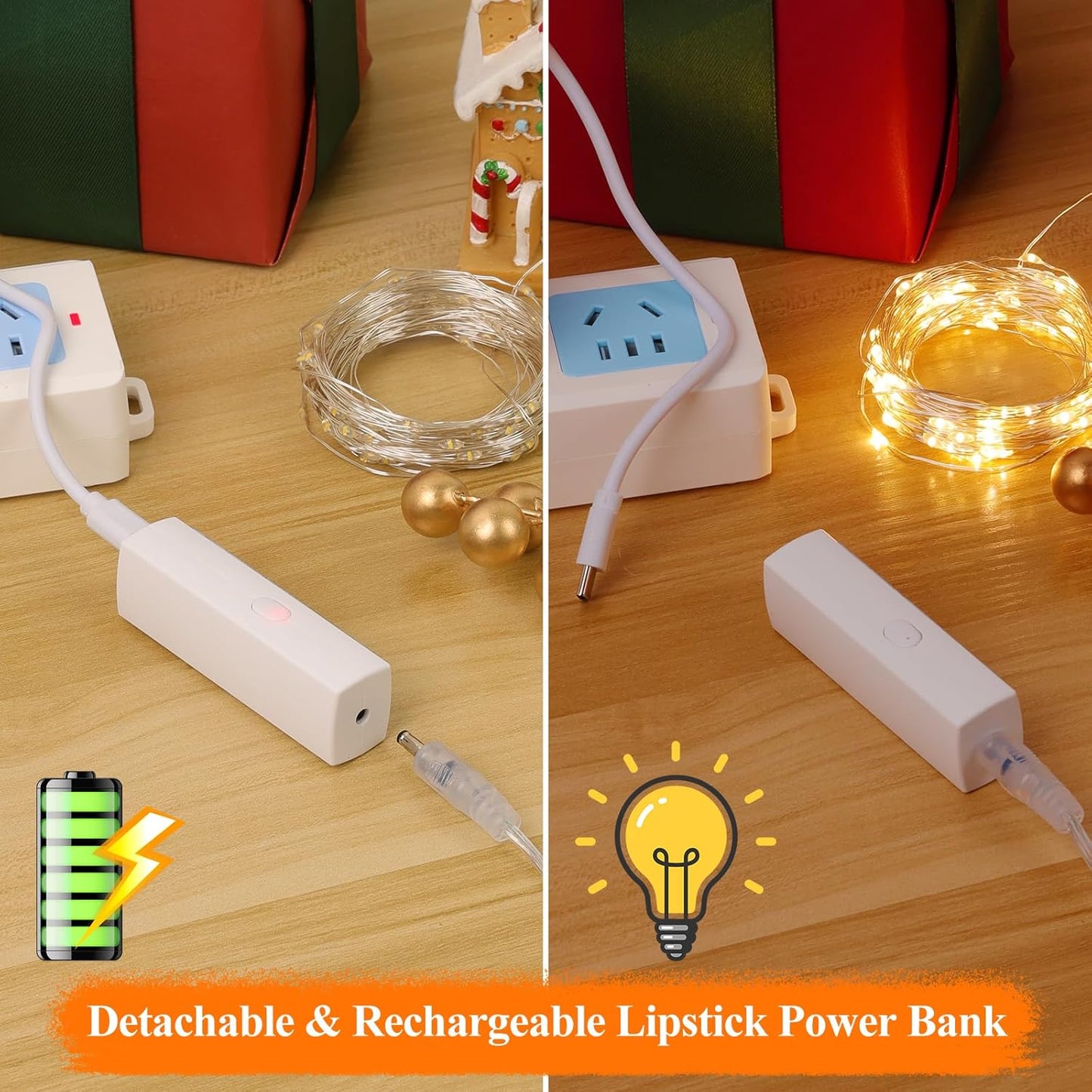 Lakumu Mini Fairy Lights Battery Operated, Twinkle Lights with Timer, Rechargeable LED String
