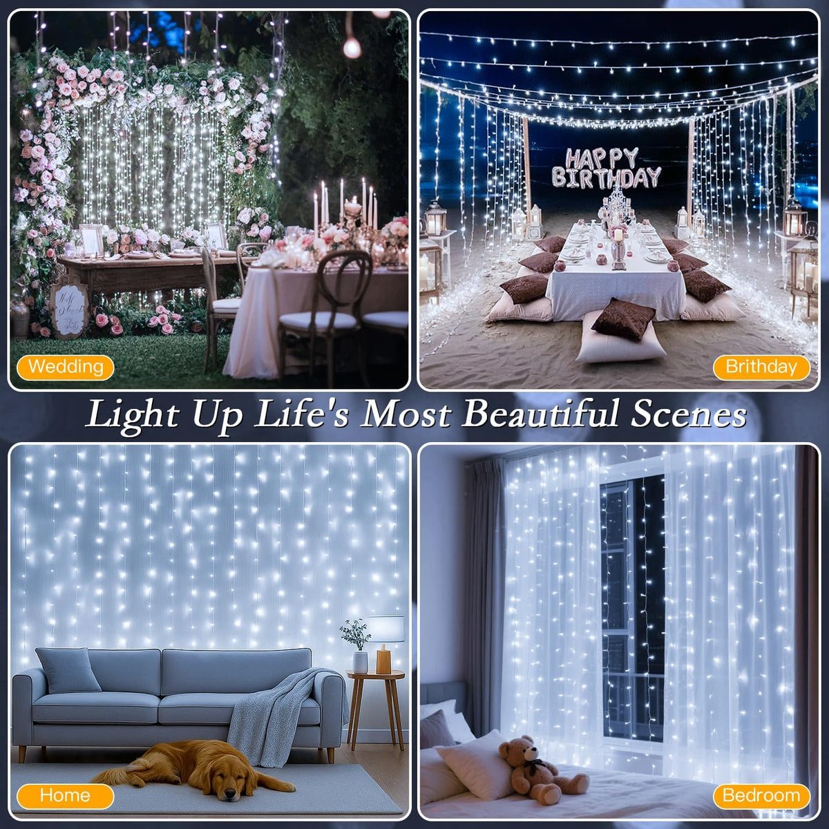 300 LED Curtain String Lights 9.8FT Plug in Fairy Lights with Timer and 8 Modes, Waterproof Window