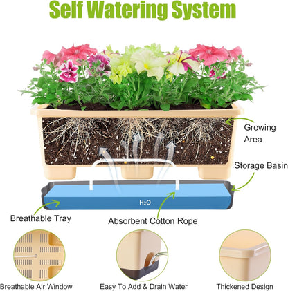 Window Box Planter 8 Pcs, 17 Inches Rectangle Flower Pots with Drainage Holes and Trays, Vegetable