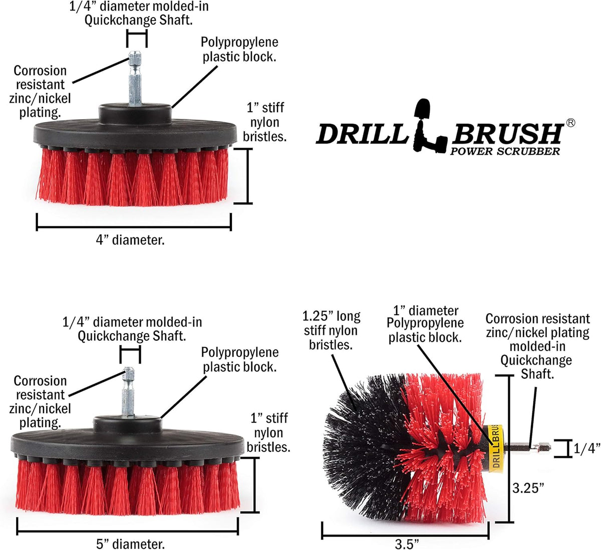 Drillbrush Headstone Cleaning Supplies - Outdoor Power Brush - Fountain Cleaner Tool - Deck