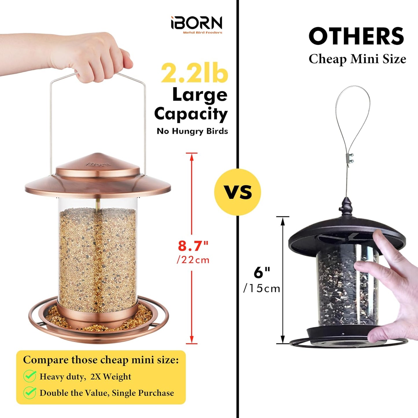 iBorn Bird Feeders for Outdoors Hanging,Metal Bird Feeders for Cardinal Chew Proof 18cm Large