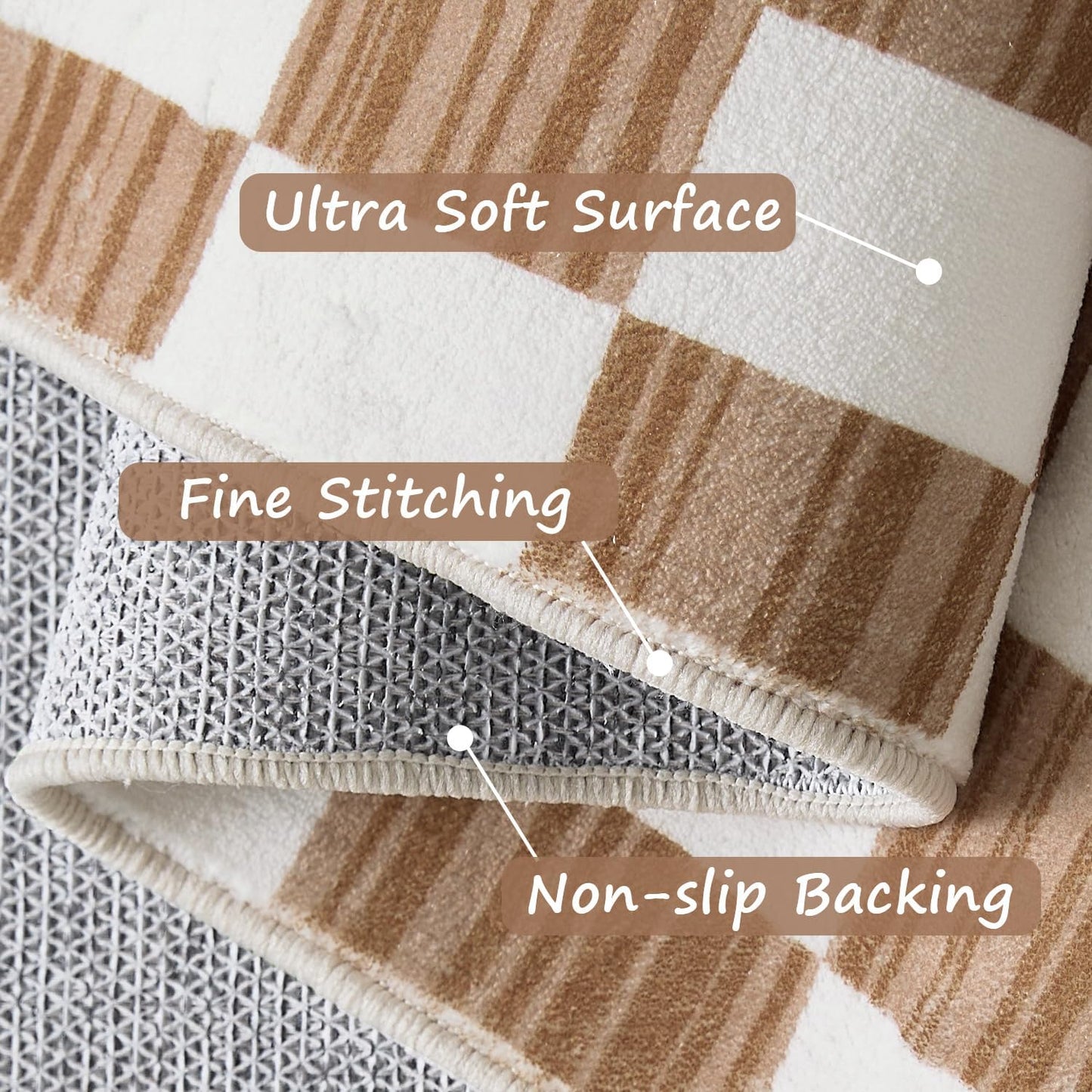 jinchan 3x5 Brown Checkered Area Rugs for Kids Room - Machine Washable Rug Modern Neutral Geometric