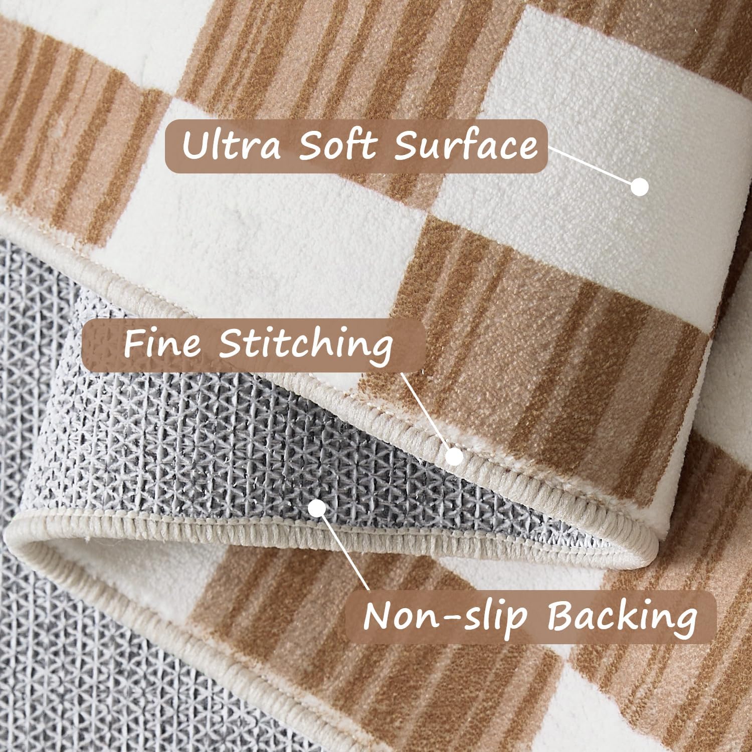 jinchan 8x10 Brown Checkered Area Rugs for Kids Room - Machine Washable Rug Modern Neutral