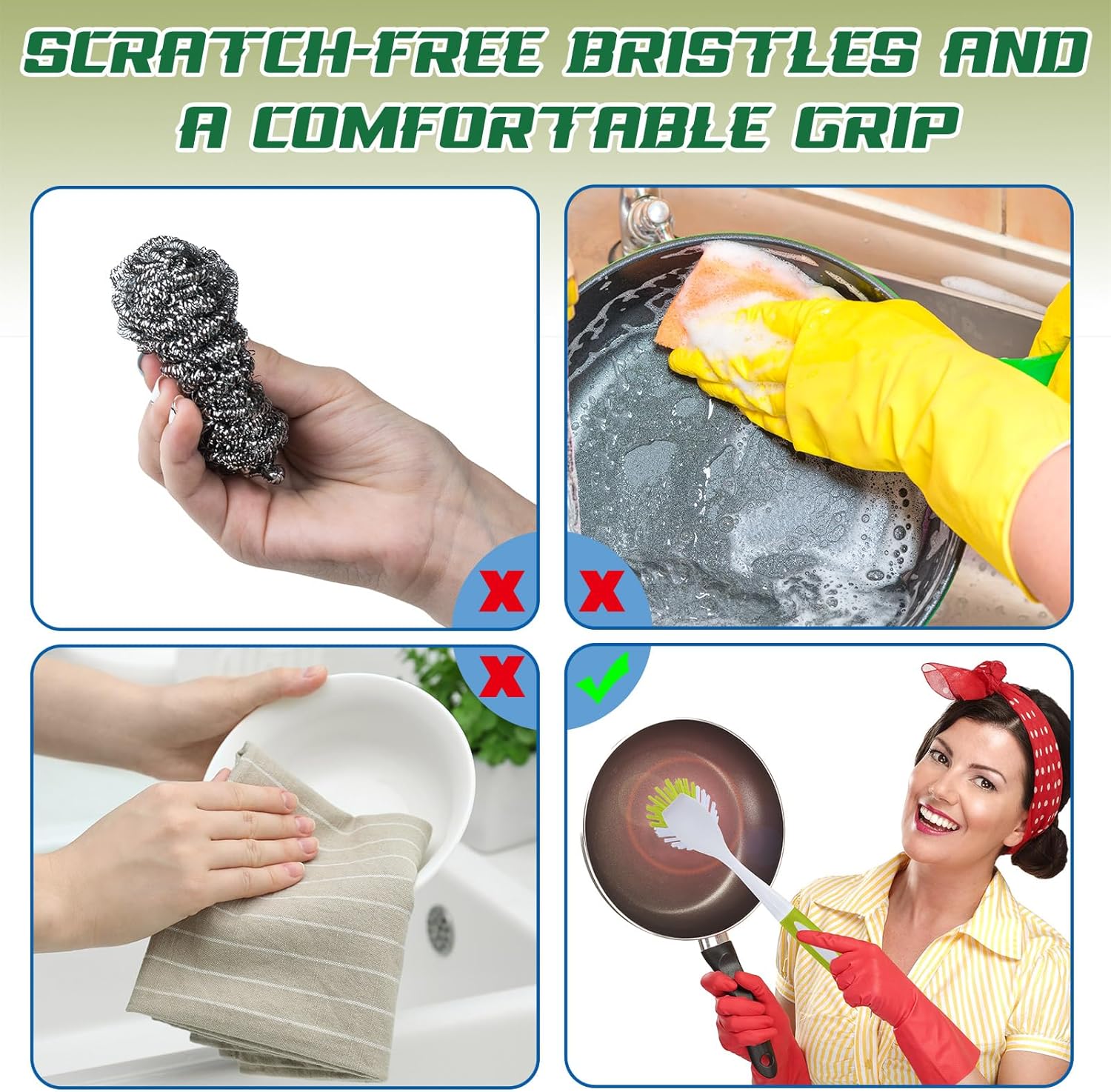 Hsei 20 Pcs Light Green Kitchen Scrub Dish Brush Bulk with 11 Inch Anti Slip Handle Cleaning Dish