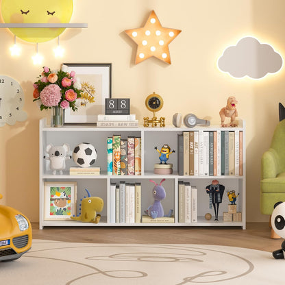 Book Shelf Set of 2, 5 Cubes Storage Organizer, Open Shelf Wooden Bookcase, Freestanding White