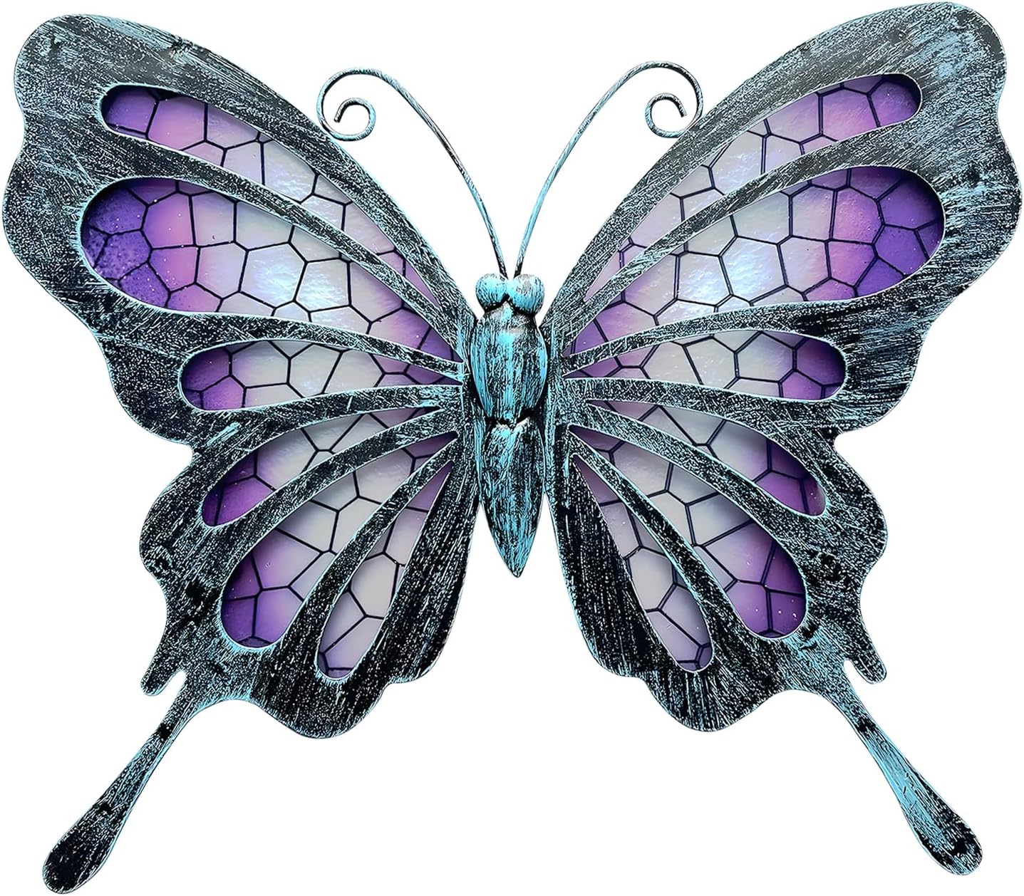 POXOHO Metal Butterfly Wall Decor - Purple Mosaic Glass Art Sculpture with Metal Frame, 11 Inch