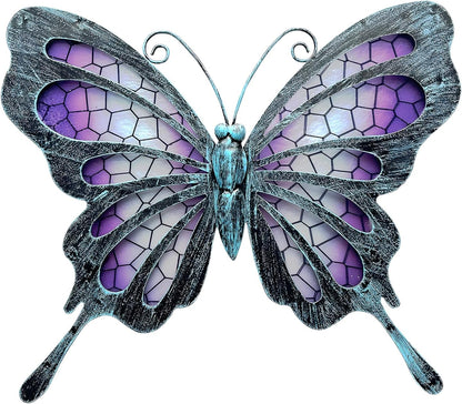 POXOHO Metal Butterfly Wall Decor - Purple Mosaic Glass Art Sculpture with Metal Frame, 11 Inch