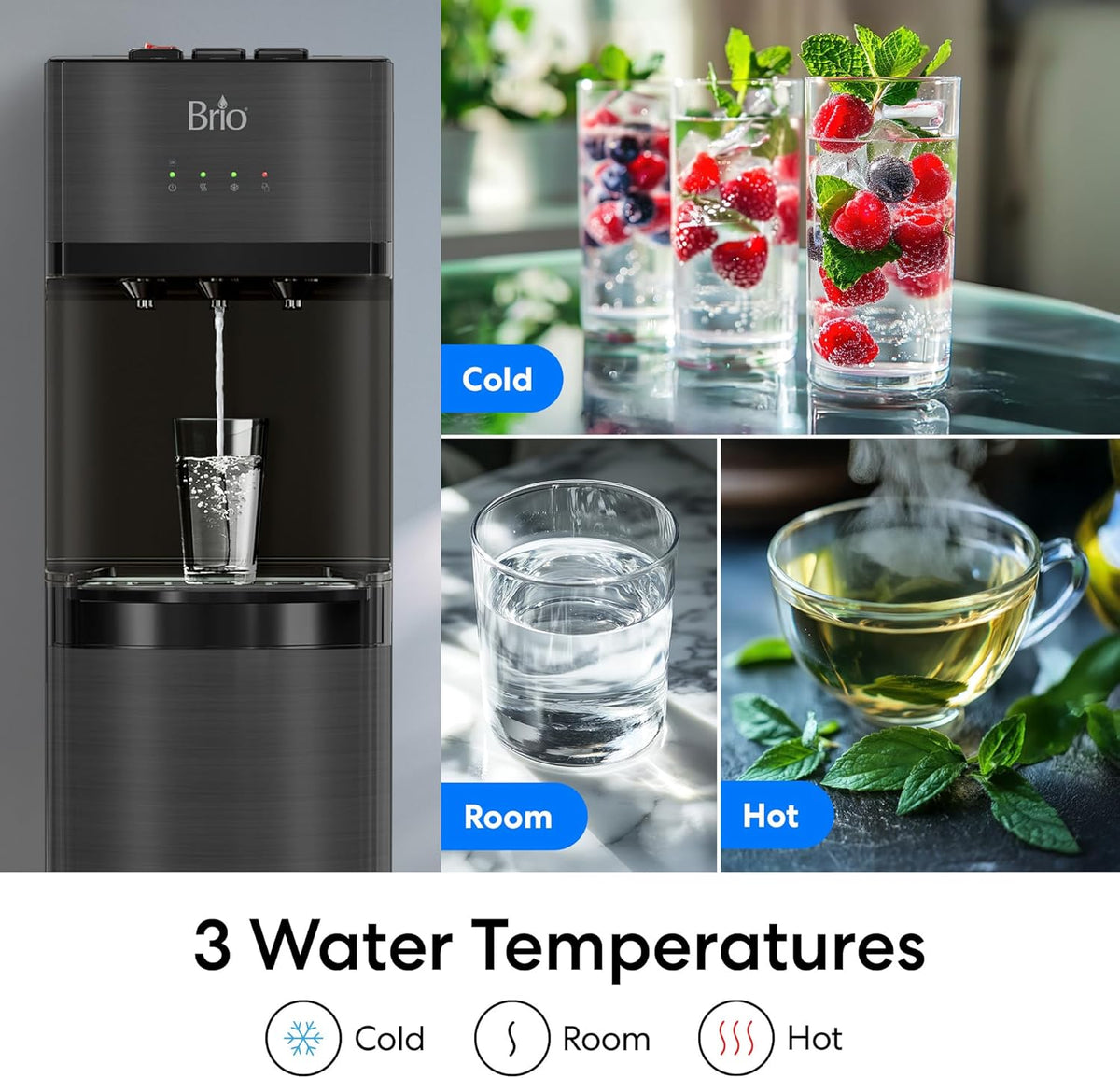 Brio Self Cleaning Bottom Loading Water Cooler Water Dispenser – Black Stainless Steel - 3