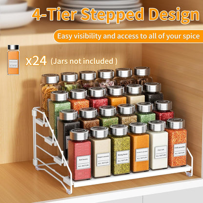 RCHYFEED Spice Rack Organizer for Cabinet, 4 Tier Spice Organization for Cabinet Depth