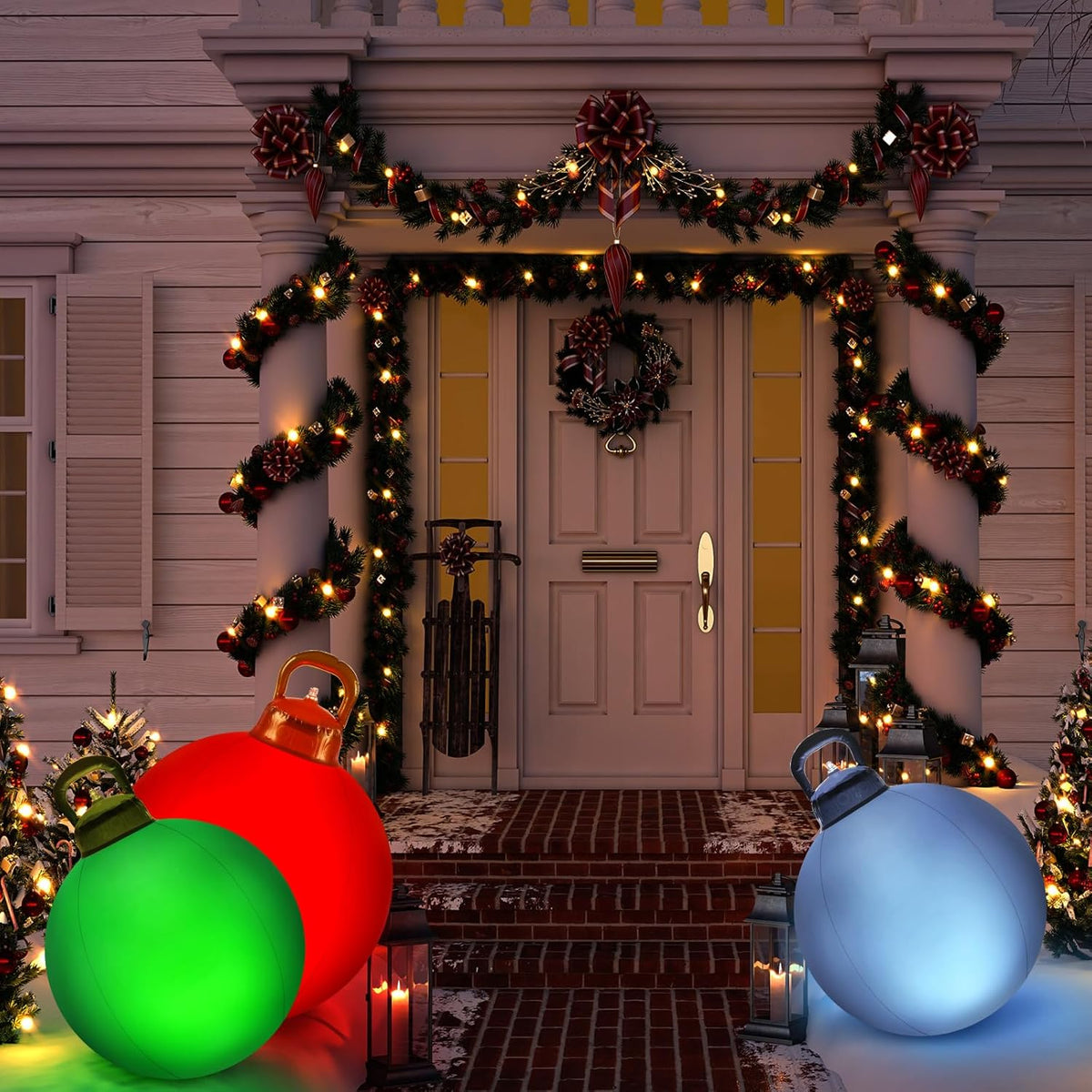 Jetec 3 Pcs Outdoor Light Up Christmas Ball Decorations Large Christmas Inflatable PVC Decorated