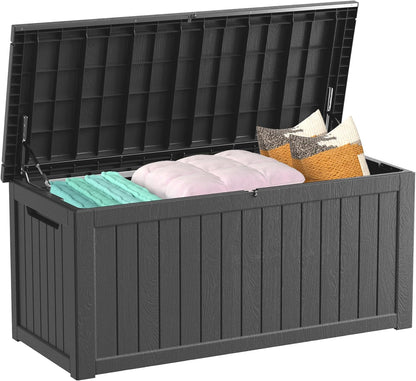 200 Gallon Outdoor Storage Box Waterproof Lockable Resin Deck Box Large, Patio Storage Bin for Pool