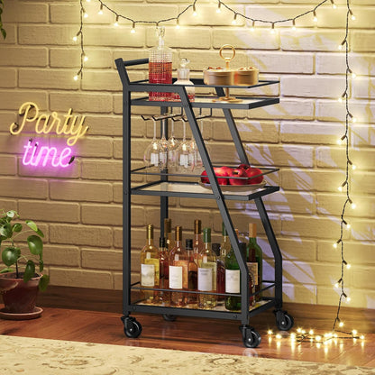 Bar Cart, 3-Tier Bar Cart for The Home, Home Bar Serving Cart with Glass Holders, Beverage Cart for