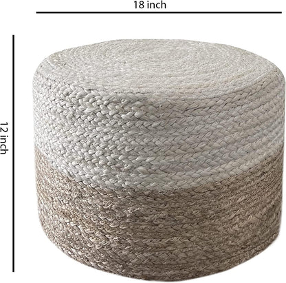 Jute Pouf Ottoman | Footrest Pouf | Hand Braided - Round Boho Pouffe - for Living Room, Bedroom