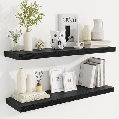36 Inch Floating Shelves, 9.3 Inch Deep Rustic Wall Shelves - Extra Deeper Wall Mounted Storage