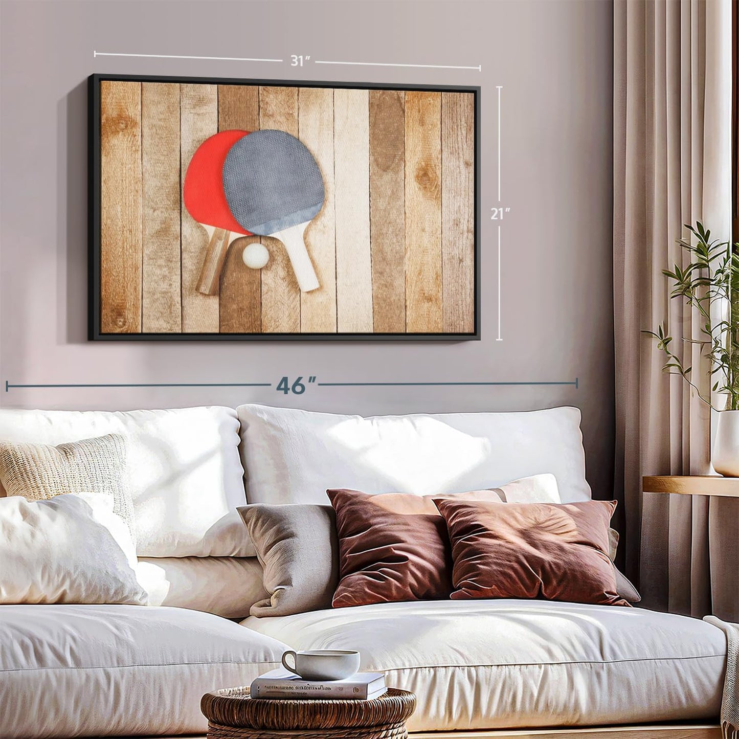 ElephantStock Ping Pong Wall Art - Horizontal Framed Canvas - 1-Piece Living Room Wall Decor