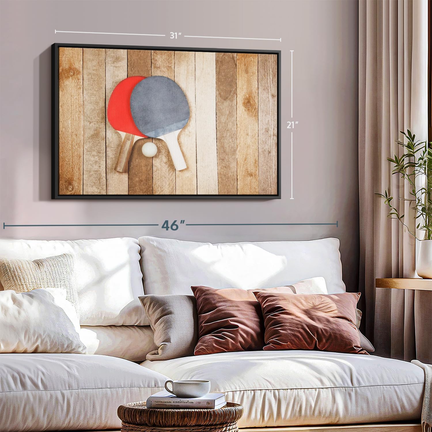 ElephantStock Ping Pong Wall Art - Horizontal Framed Canvas - 1-Piece Living Room Wall Decor