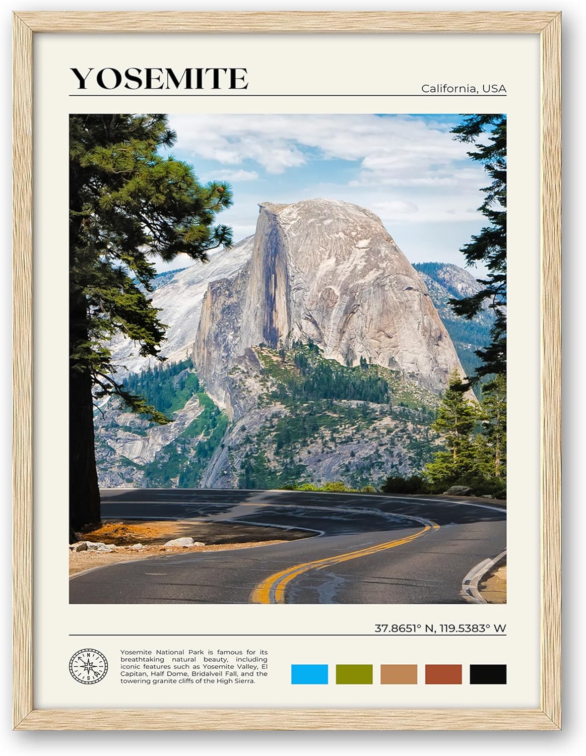 HesenDot Natural OAK Wood Yosemite National Park Framed Wall Art,12x16in Natural Scenery Canvas