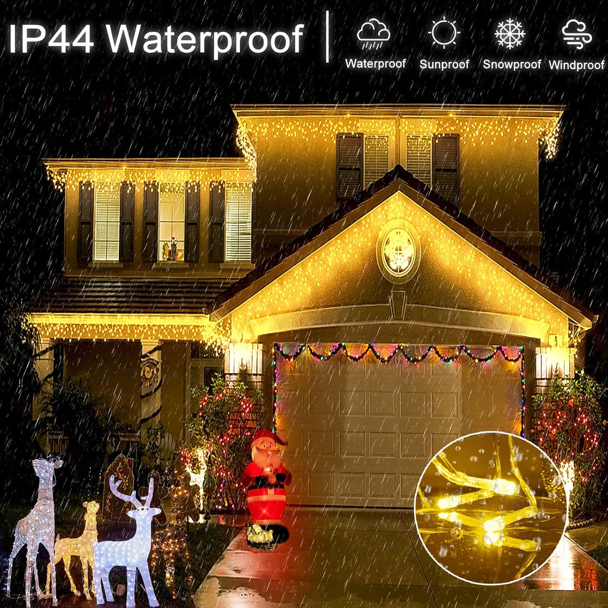 Icicle Lights for Outside 99ft 1216 LED Christmas Lights Outdoor 8 Modes with 228 Drops, Waterproof