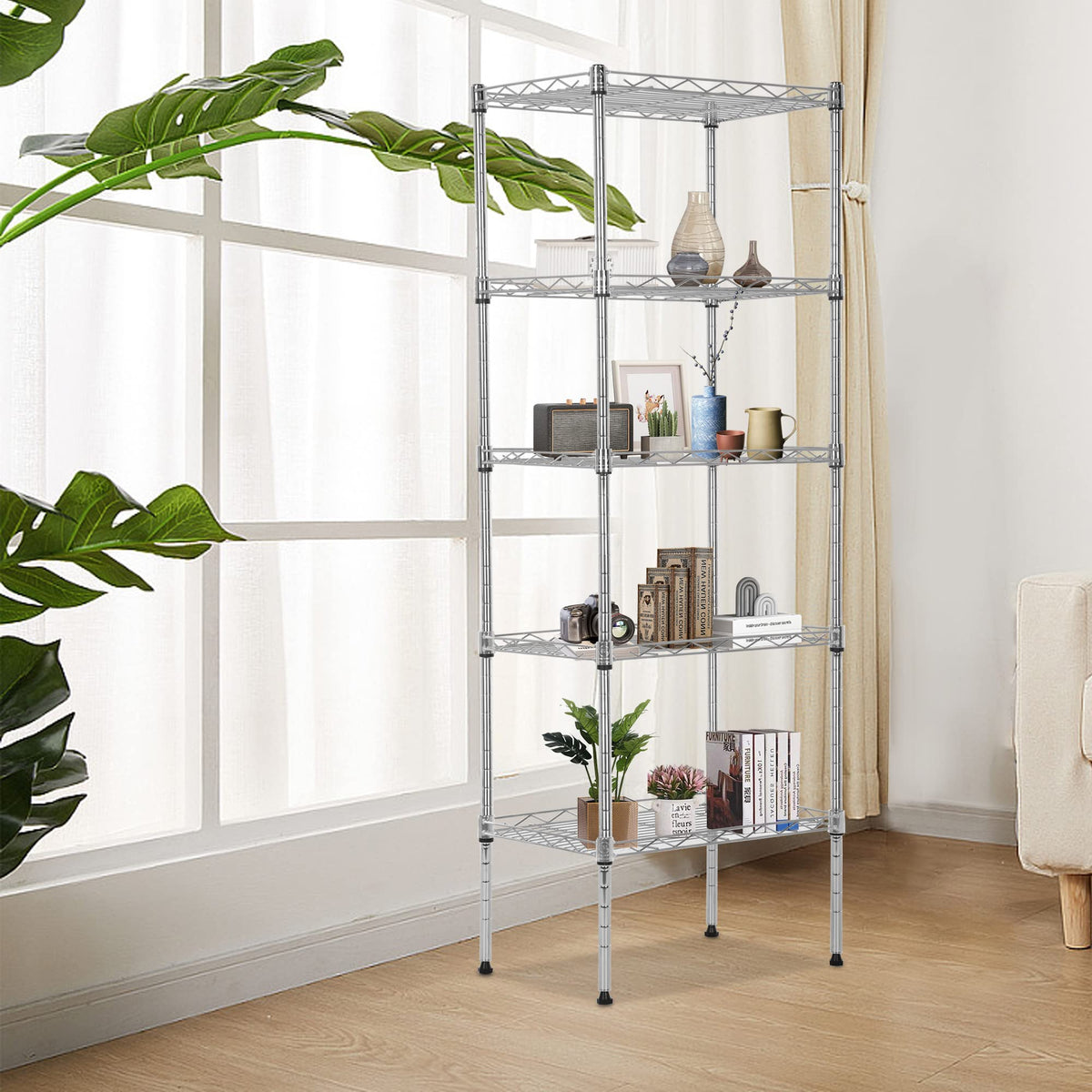 FDW 5 Tier Wire Shelving Adjustable Metal Shelves 17L x 12W x 48H NSF Pantry Shelves Storage Rack
