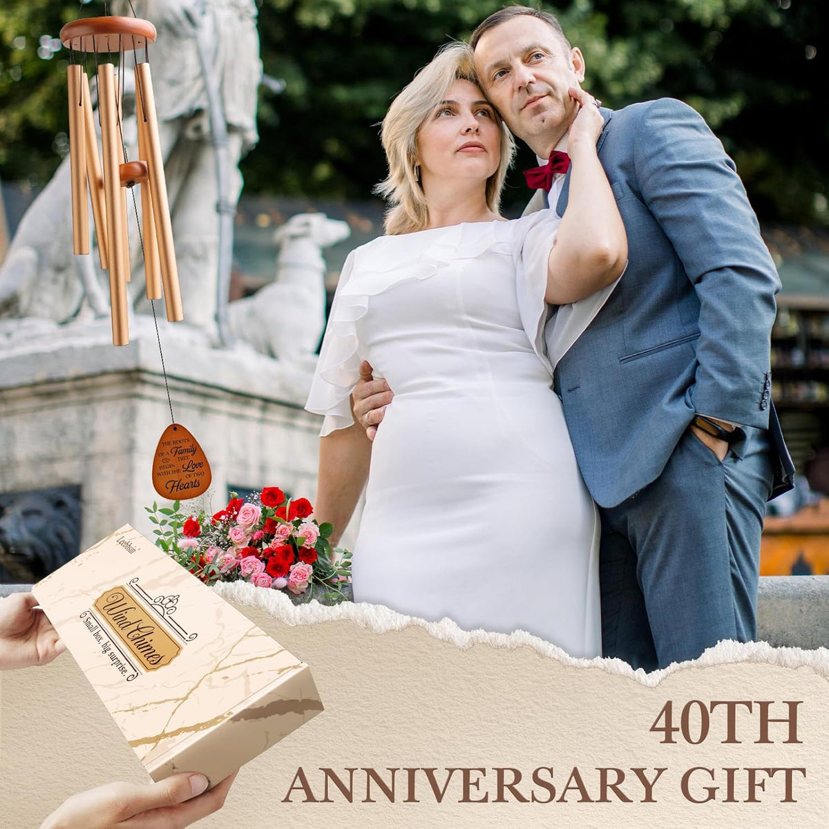 40th Wedding Anniversary Wind Chime, Happy 40th Anniversary Romantic Gifts for Couple, Parents