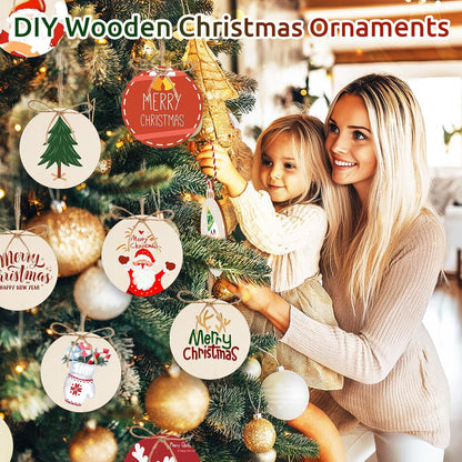Philorn 50pcs Wooden Ornaments for Crafts 3.5" Unfinished DIY Wooden Christmas Ornaments