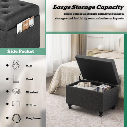 Ottoman with Storage 24'' Storage Ottomans Linen Fabric Ottoman Footstools Small Upholstered Foot