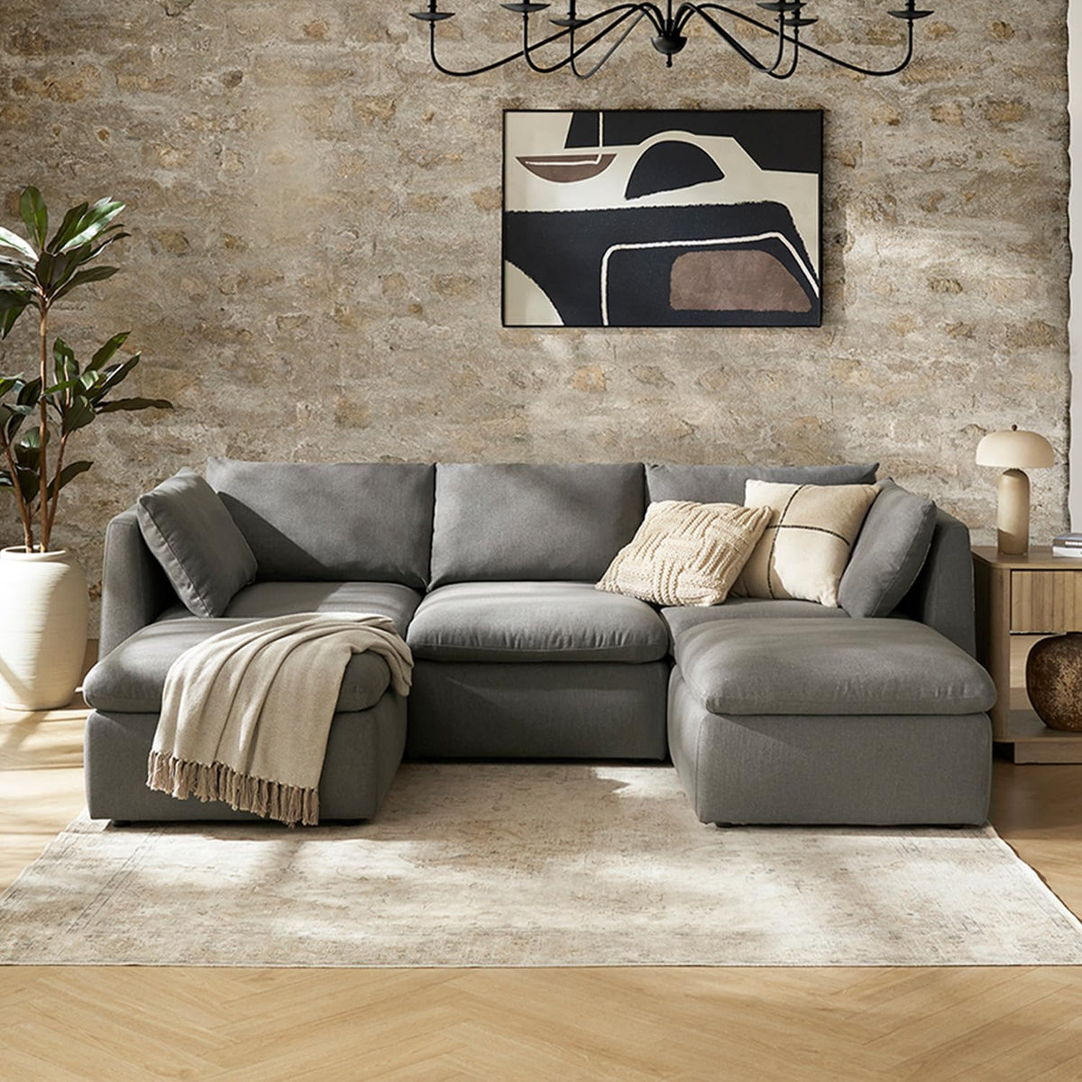 mopio Oversized Modular Sectional Sofa with Fully Removable Covers and Storage, Convertible U