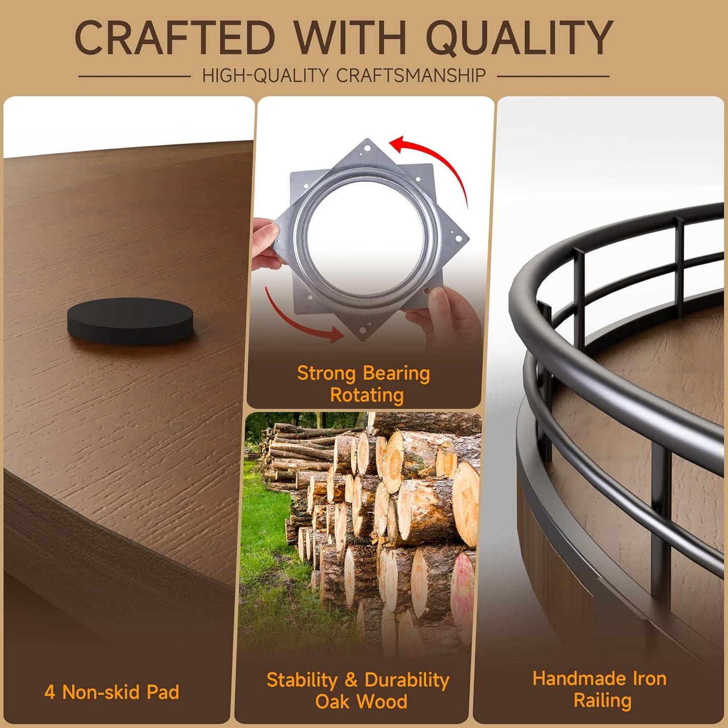 Farmhouse Oak 24" Lazy Susan Turntable Organizer for Cabinet, Round Wooden Lazy Susan Organization