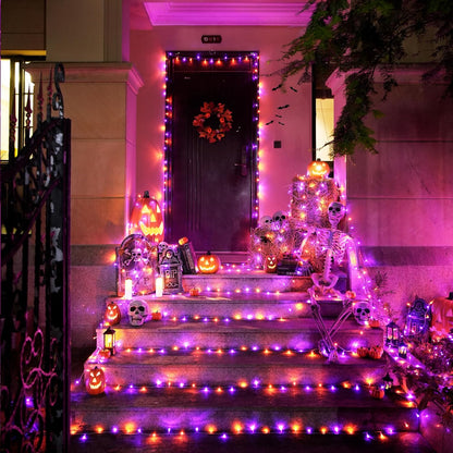 JMEXSUSS 33 FT 100 LED Halloween String Lights Indoor, Orange and Purple Halloween Lights Clear