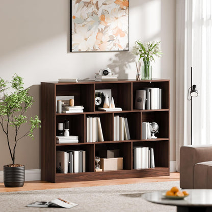Cozy Castle Brown Bookshelf, 3-Tier Open Shelf Bookcase, 10 Cube Storage Organizer with Anti-Tilt