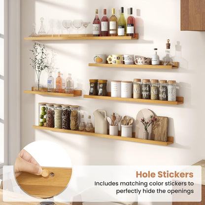 Fun Memories Picture Ledge Shelves Set of 2, 32 Inch Rustic Wall Mounted Floating Shelves with Lip