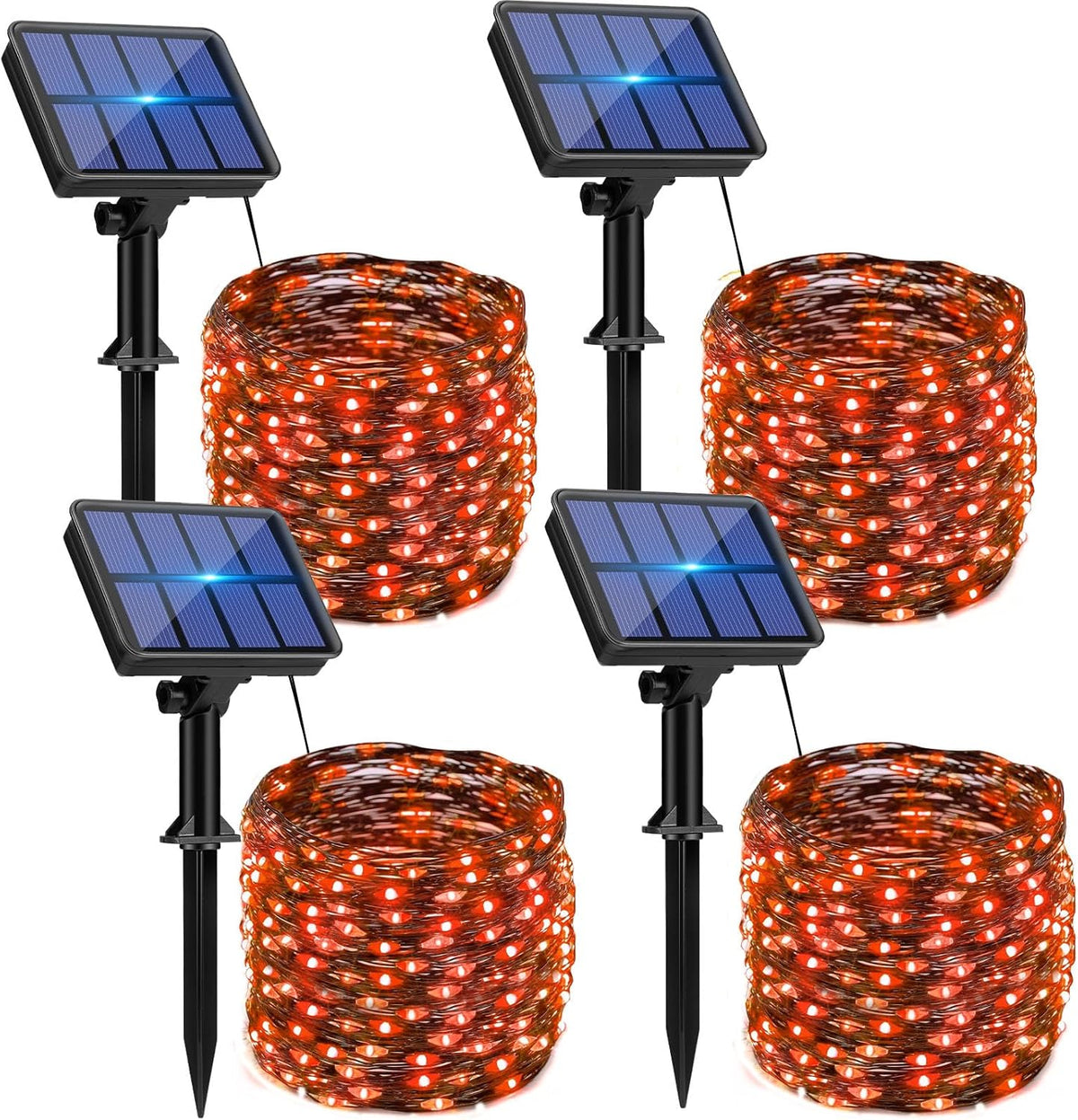 4 Pack Solar Halloween String Lights Outdoor - 320LED 132FT Orange Solar Fairy Lights Outside