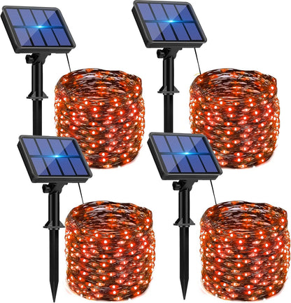 4 Pack Solar Halloween String Lights Outdoor - 320LED 132FT Orange Solar Fairy Lights Outside