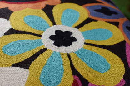Modern Black Daisy Floral Pillow Cover Accent Flower Traditional Pillowcase Hand Embroidered