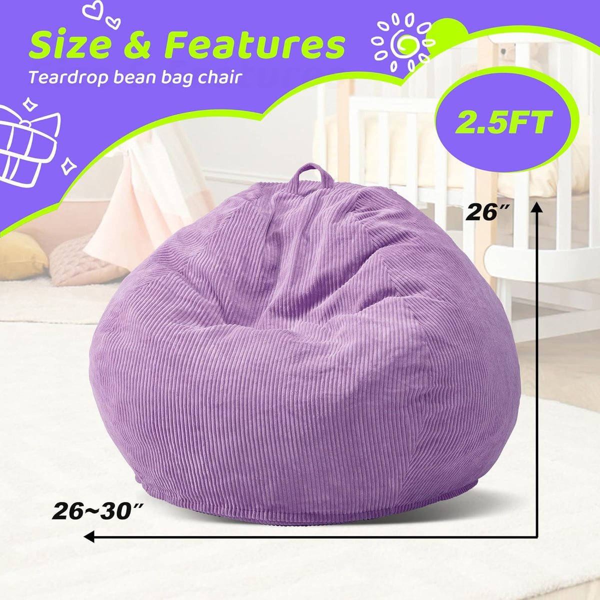Bean Bag Chairs Teardrop Bean Bag Chair Beanbag Chair with Memory Foam Filled Machine Washable