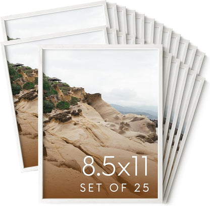 Haus and Hues 8.5x11 White Oak Wood Picture Frames Set of 25 - Premium Bulk Picture Frames 8.5x11