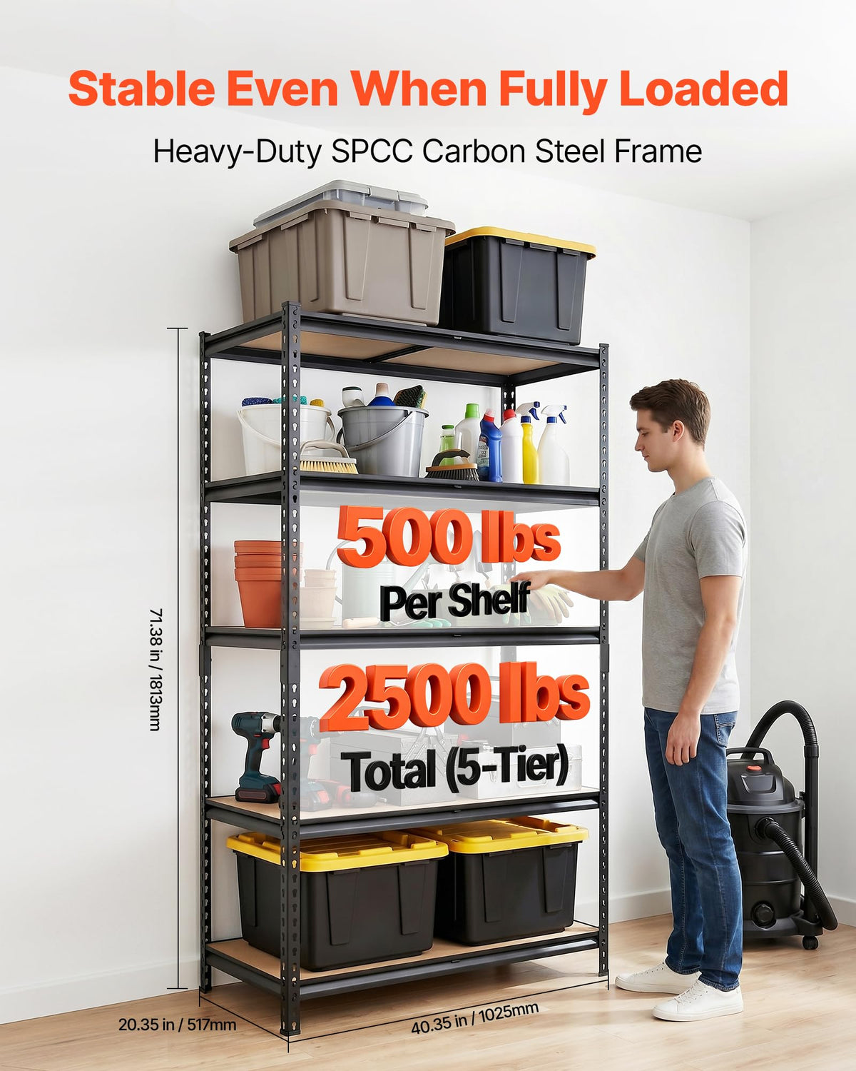 VEVOR Storage Shelves, 5-Tier Adjustable, 2500 lbs Capacity, Heavy Duty Garage Storage Shelving