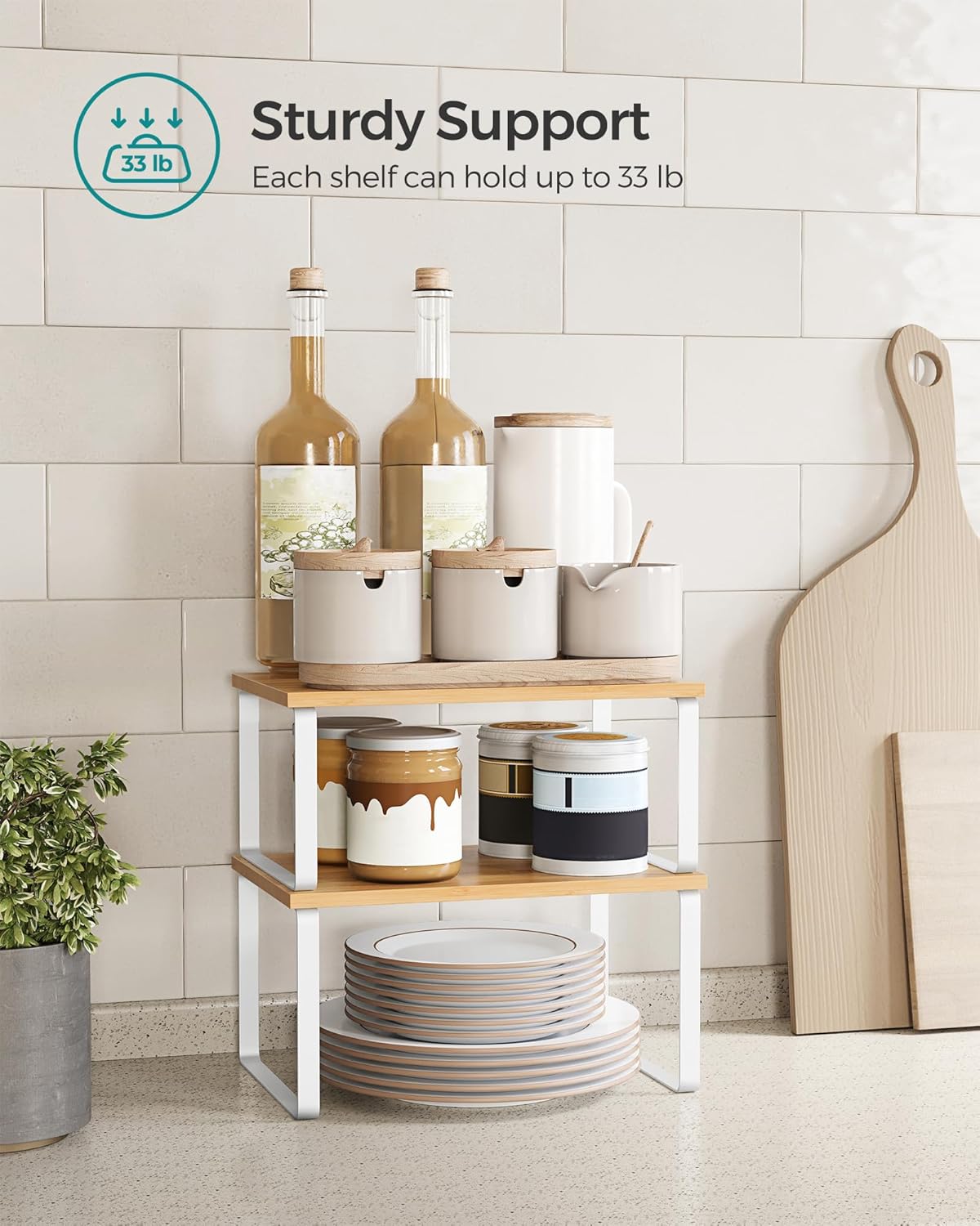 SONGMICS Cabinet Organizer Shelf, Set of 2 Kitchen Counter Shelves, Kitchen Storage, Spice Rack